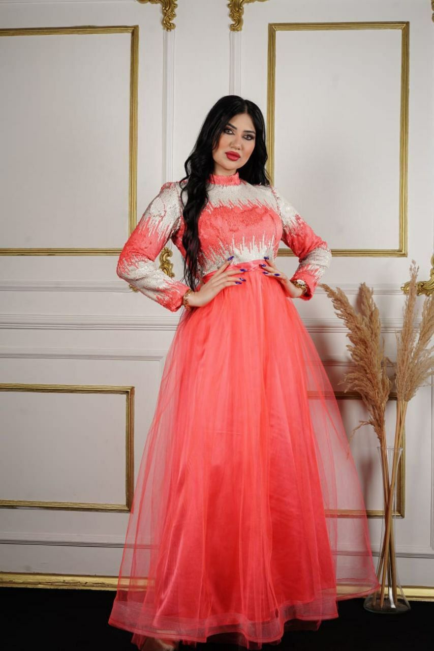 Coralie – Coral Red Sequin Evening Dress