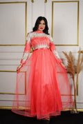 Coralie – Abendkleid mit korallenroten Pailletten